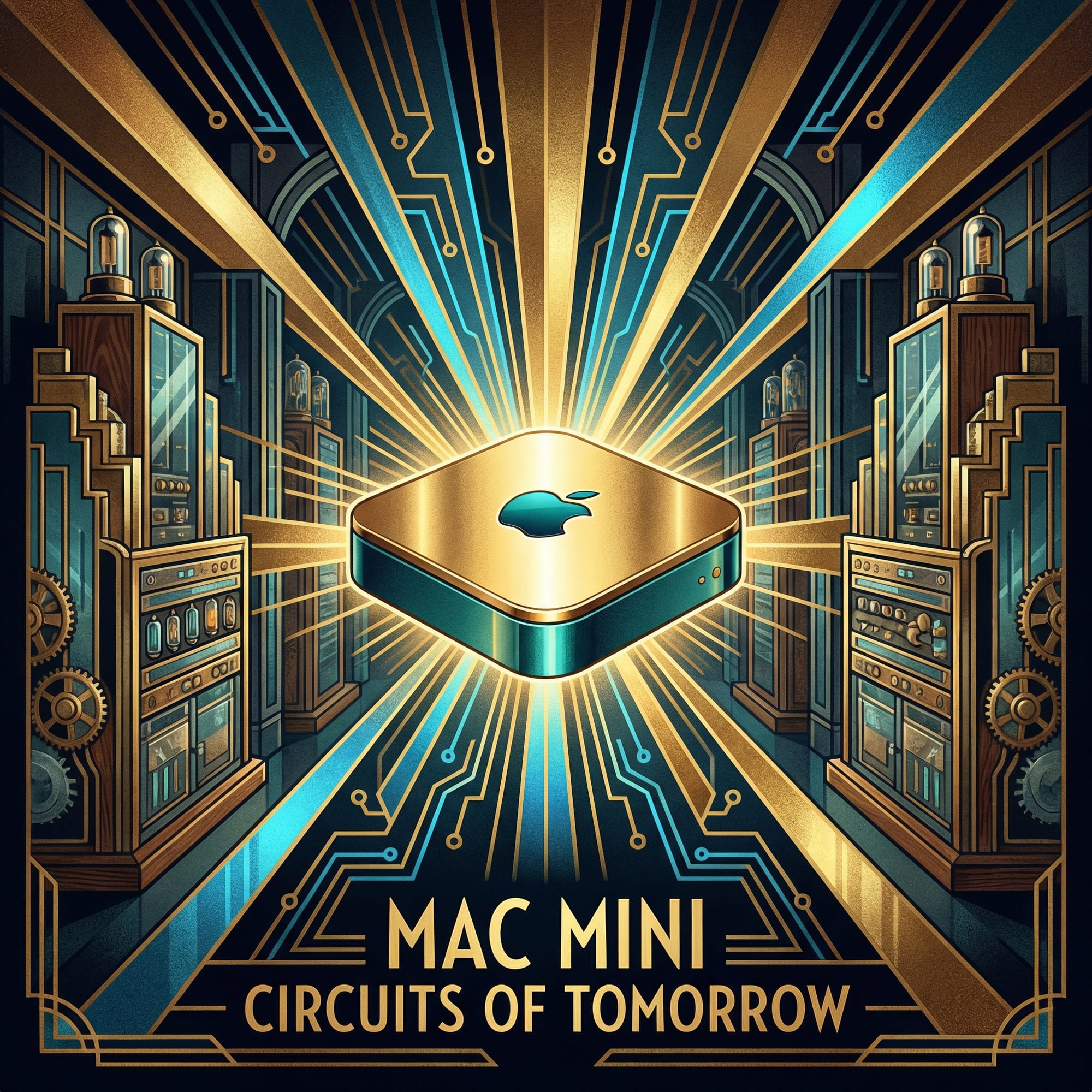 Art Deco Mac Mini server illustration