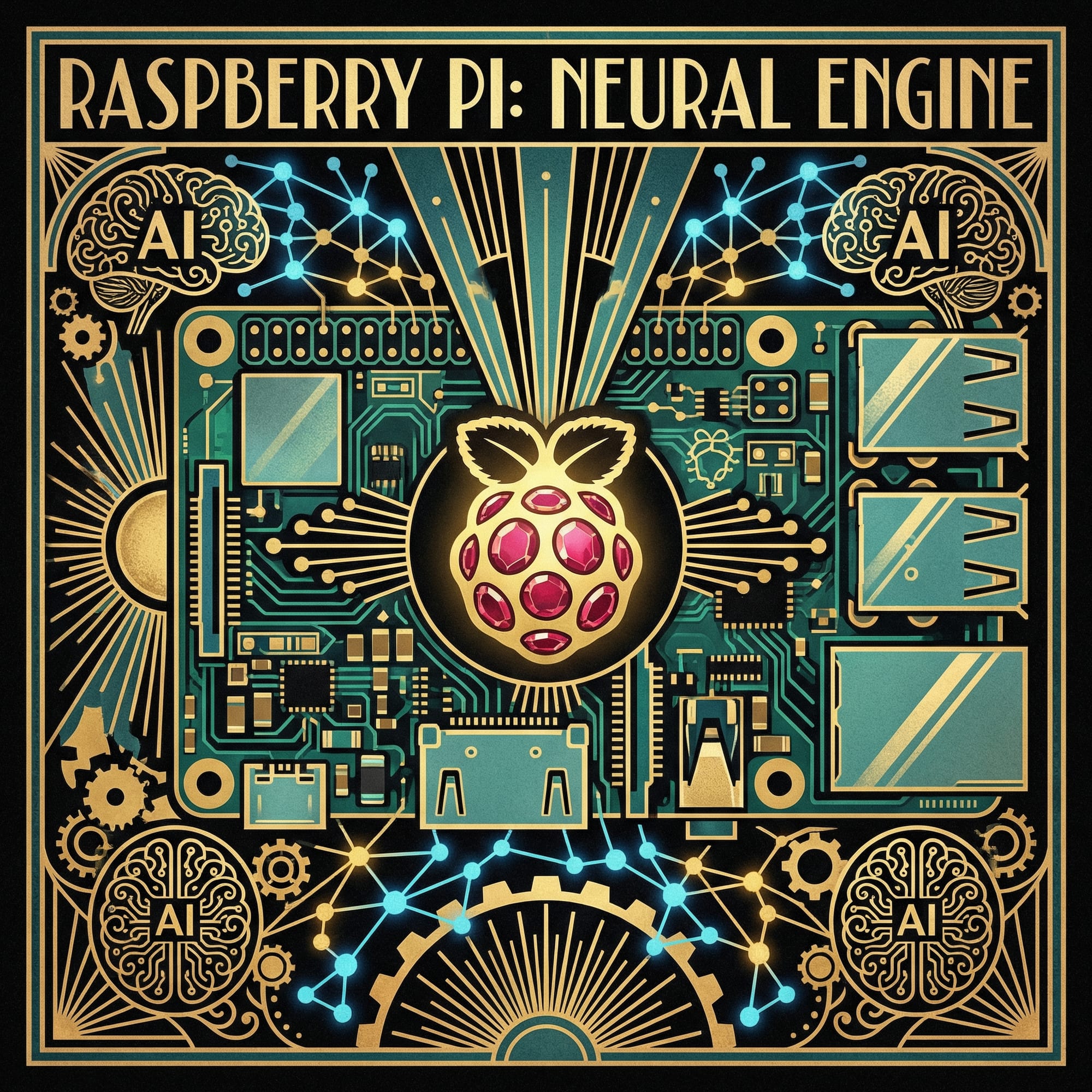 Art Deco Raspberry Pi circuit board illustration